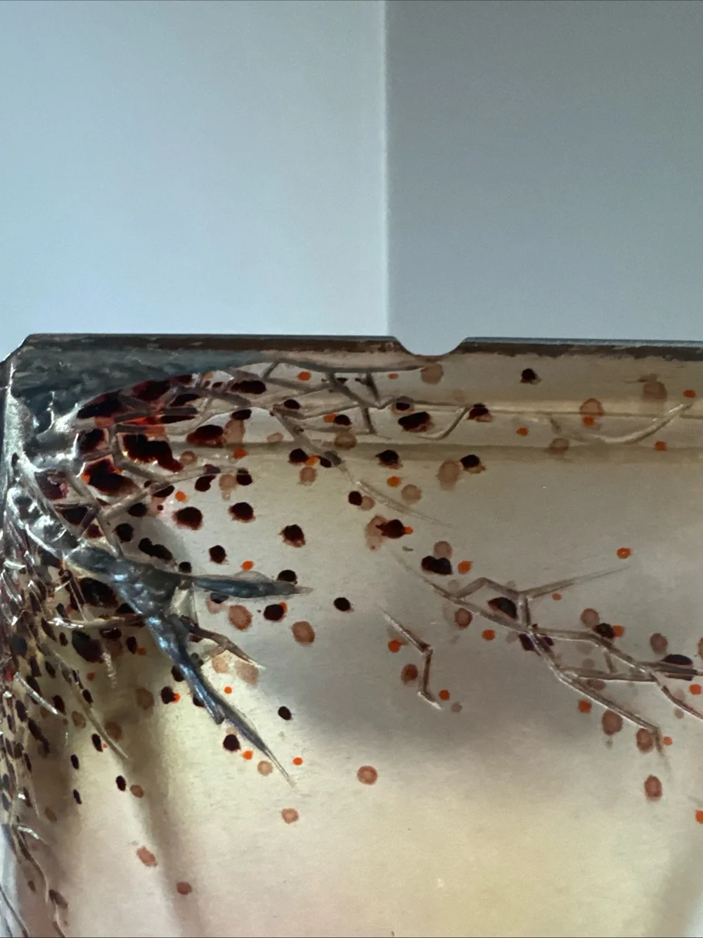 Vintage Amber Cast Resin Lidded Box Gold Fleck Metallic Tree Branch 11” Decor **